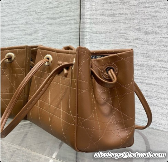 Top Sale Dior Qixi Small Dior Promenade Shopping Bag in Vanilla Flat Cannage Calfskin D090329 Brown 2026