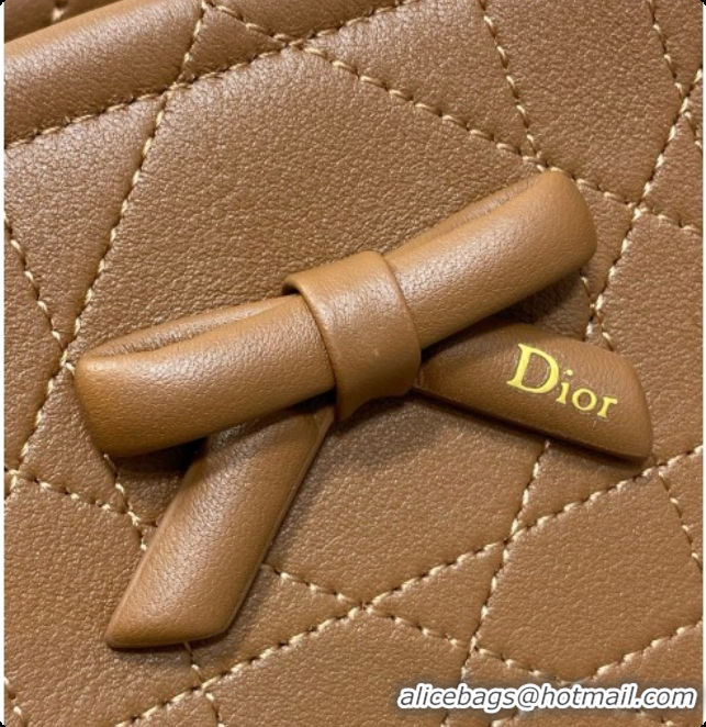 Top Sale Dior Qixi Small Dior Promenade Shopping Bag in Vanilla Flat Cannage Calfskin D090329 Brown 2026