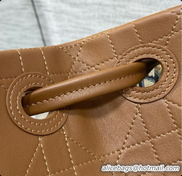 Top Sale Dior Qixi Small Dior Promenade Shopping Bag in Vanilla Flat Cannage Calfskin D090329 Brown 2026