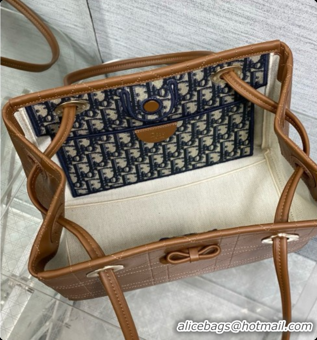 Top Sale Dior Qixi Small Dior Promenade Shopping Bag in Vanilla Flat Cannage Calfskin D090329 Brown 2026