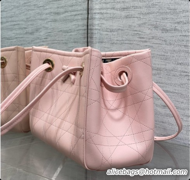 Good Quality Dior Qixi Small Dior Promenade Shopping Bag in Vanilla Flat Cannage Calfskin D090329 Pink 2026