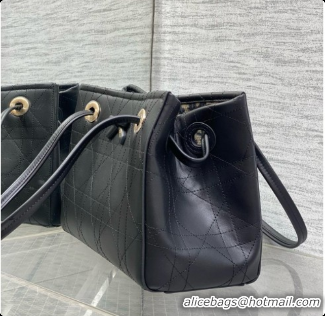 Trendy Design Dior Qixi Small Dior Promenade Shopping Bag in Vanilla Flat Cannage Calfskin D090331 Black 2026