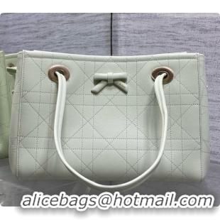 Top Quality Dior Qixi Small Dior Promenade Shopping Bag in Vanilla Flat Cannage Calfskin D090333 White 2026