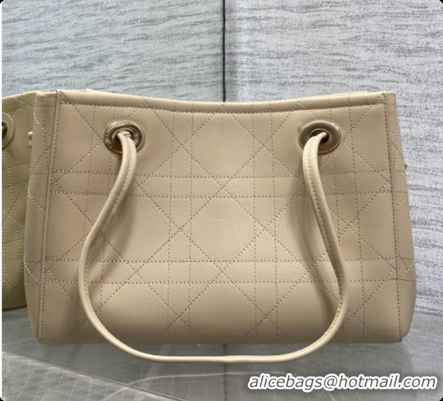 Most Popular Dior Qixi Small Dior Promenade Shopping Bag in Vanilla Flat Cannage Calfskin D090334 Beige 2026