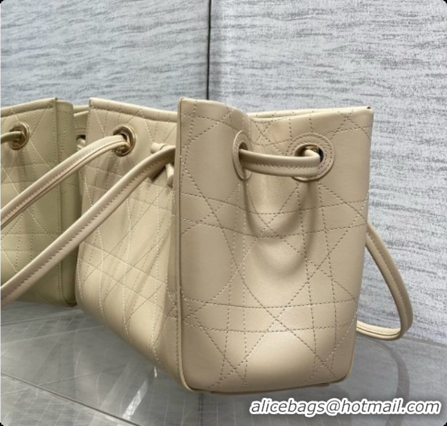 Most Popular Dior Qixi Small Dior Promenade Shopping Bag in Vanilla Flat Cannage Calfskin D090334 Beige 2026