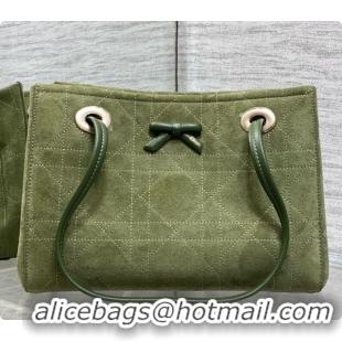 Best Quality Dior Qixi Small Dior Promenade Shopping Bag in Vanilla Flat Cannage Suede D090335 Green 2026