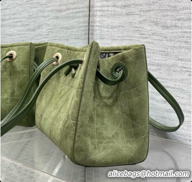 Best Quality Dior Qixi Small Dior Promenade Shopping Bag in Vanilla Flat Cannage Suede D090335 Green 2026