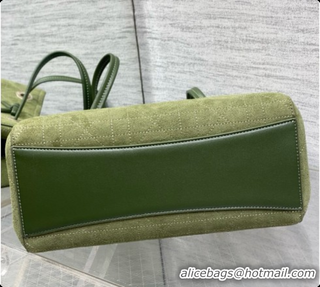 Best Quality Dior Qixi Small Dior Promenade Shopping Bag in Vanilla Flat Cannage Suede D090335 Green 2026