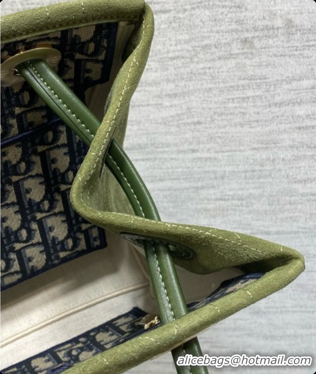 Best Quality Dior Qixi Small Dior Promenade Shopping Bag in Vanilla Flat Cannage Suede D090335 Green 2026