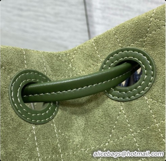 Best Quality Dior Qixi Small Dior Promenade Shopping Bag in Vanilla Flat Cannage Suede D090335 Green 2026