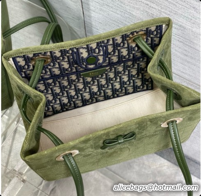 Best Quality Dior Qixi Small Dior Promenade Shopping Bag in Vanilla Flat Cannage Suede D090335 Green 2026