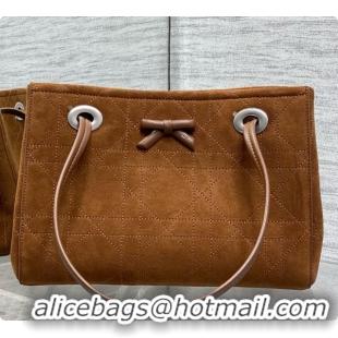 New Design Dior Qixi Small Dior Promenade Shopping Bag in Vanilla Flat Cannage Suede D090336 Brown 2026