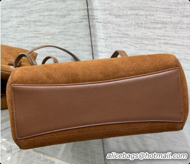 New Design Dior Qixi Small Dior Promenade Shopping Bag in Vanilla Flat Cannage Suede D090336 Brown 2026
