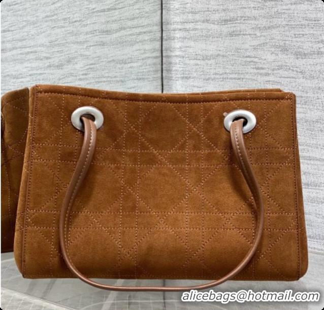 New Design Dior Qixi Small Dior Promenade Shopping Bag in Vanilla Flat Cannage Suede D090336 Brown 2026