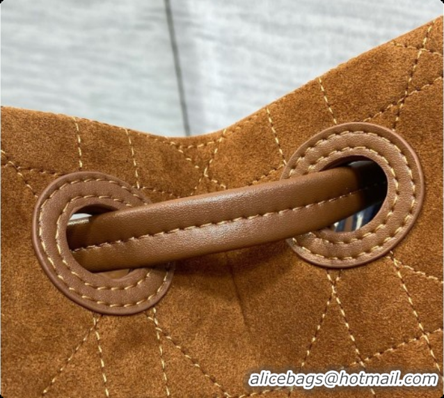 New Design Dior Qixi Small Dior Promenade Shopping Bag in Vanilla Flat Cannage Suede D090336 Brown 2026