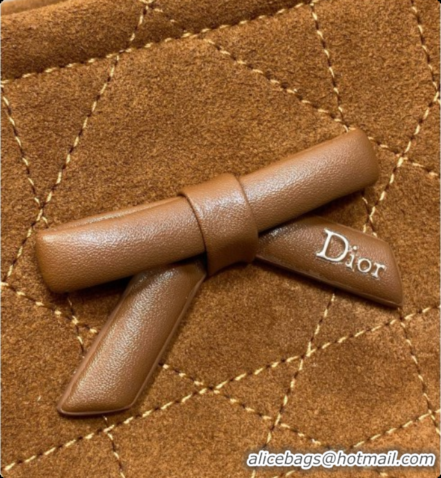 New Design Dior Qixi Small Dior Promenade Shopping Bag in Vanilla Flat Cannage Suede D090336 Brown 2026
