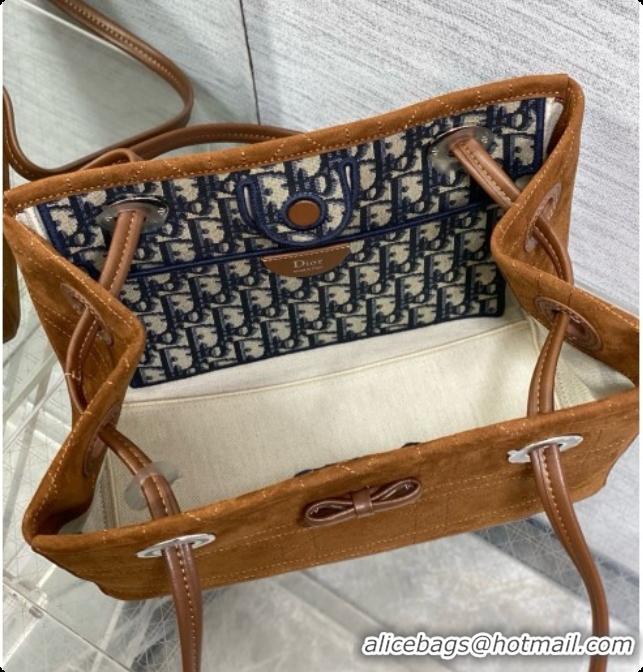 New Design Dior Qixi Small Dior Promenade Shopping Bag in Vanilla Flat Cannage Suede D090336 Brown 2026
