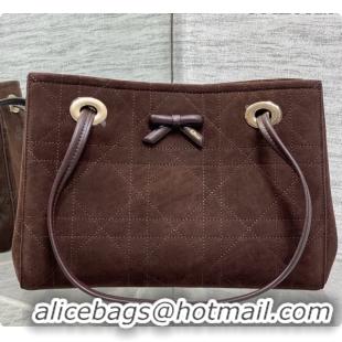 Charming Dior Qixi Small Dior Promenade Shopping Bag in Vanilla Flat Cannage Suede D090338 Dark Brown 2026