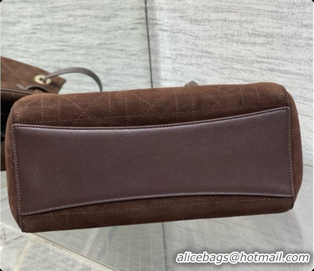 Charming Dior Qixi Small Dior Promenade Shopping Bag in Vanilla Flat Cannage Suede D090338 Dark Brown 2026