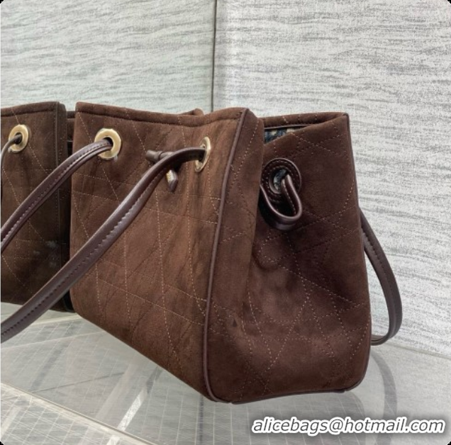Charming Dior Qixi Small Dior Promenade Shopping Bag in Vanilla Flat Cannage Suede D090338 Dark Brown 2026