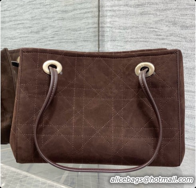 Charming Dior Qixi Small Dior Promenade Shopping Bag in Vanilla Flat Cannage Suede D090338 Dark Brown 2026