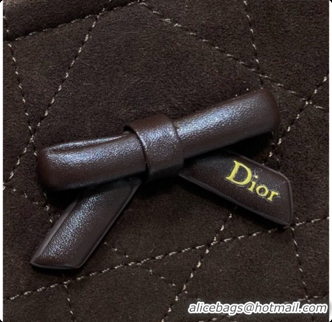 Charming Dior Qixi Small Dior Promenade Shopping Bag in Vanilla Flat Cannage Suede D090338 Dark Brown 2026