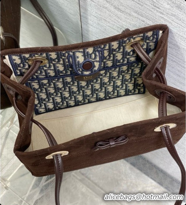 Charming Dior Qixi Small Dior Promenade Shopping Bag in Vanilla Flat Cannage Suede D090338 Dark Brown 2026