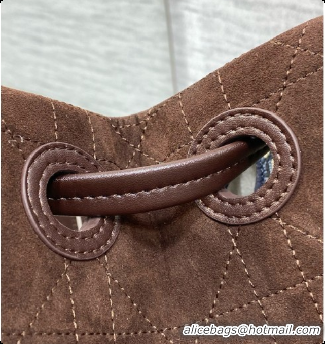 Charming Dior Qixi Small Dior Promenade Shopping Bag in Vanilla Flat Cannage Suede D090338 Dark Brown 2026