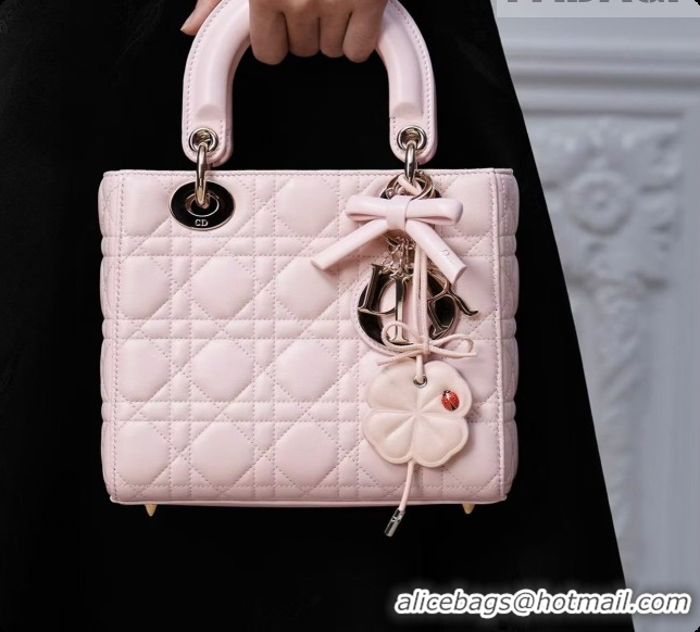 Luxury Dior Clover Bag Charm in Pink Calfskin D090343 2026