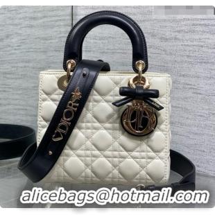 Grade Quality Dior Small Lady Bag in Cannage Lambskin with Bow D090345 White/Black/Gold 2026
