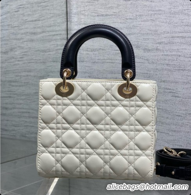 Grade Quality Dior Small Lady Bag in Cannage Lambskin with Bow D090345 White/Black/Gold 2026