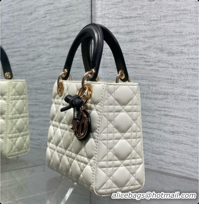 Grade Quality Dior Small Lady Bag in Cannage Lambskin with Bow D090345 White/Black/Gold 2026