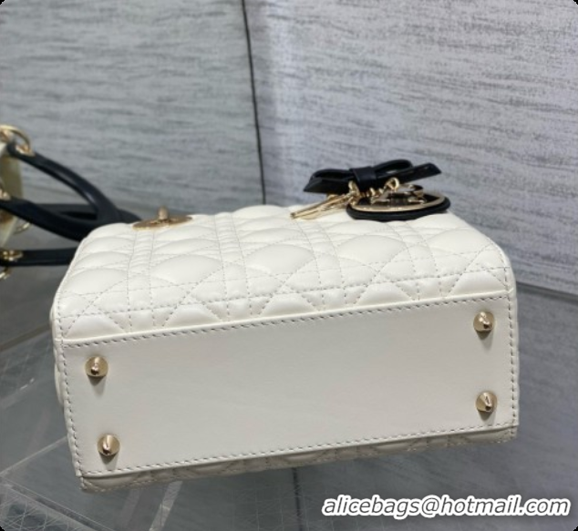 Grade Quality Dior Small Lady Bag in Cannage Lambskin with Bow D090345 White/Black/Gold 2026