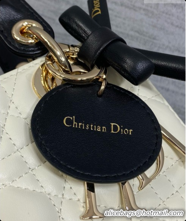 Grade Quality Dior Small Lady Bag in Cannage Lambskin with Bow D090345 White/Black/Gold 2026