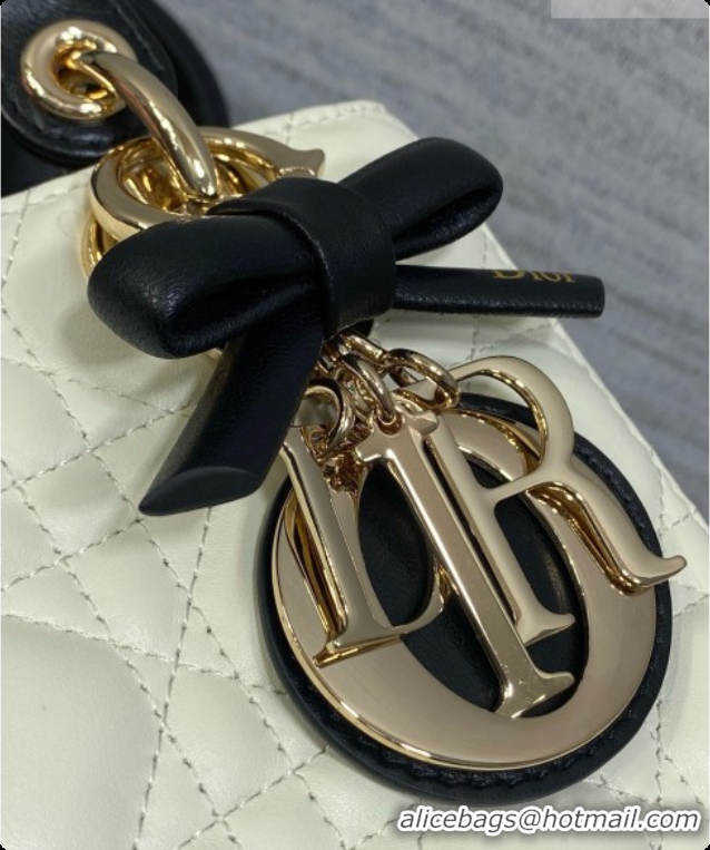 Grade Quality Dior Small Lady Bag in Cannage Lambskin with Bow D090345 White/Black/Gold 2026