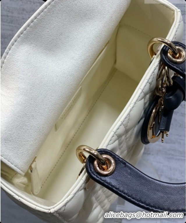 Grade Quality Dior Small Lady Bag in Cannage Lambskin with Bow D090345 White/Black/Gold 2026