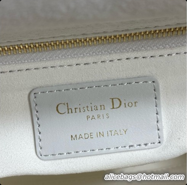 Elegant Dior Small Lady Bag in Cannage Lambskin with Bow D090346 White/Black/Crystals 2026