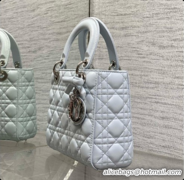Practical Dior Small Lady Bag in Cannage Lambskin with Bow D090347 Light Blue 2026