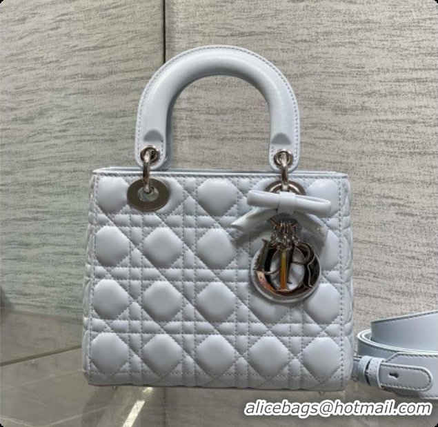Practical Dior Small Lady Bag in Cannage Lambskin with Bow D090347 Light Blue 2026