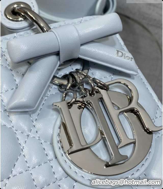 Practical Dior Small Lady Bag in Cannage Lambskin with Bow D090347 Light Blue 2026