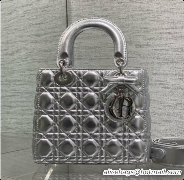 Popular Style Dior Small Lady Bag in Cannage Lambskin with Bow D090349 Silver 2026