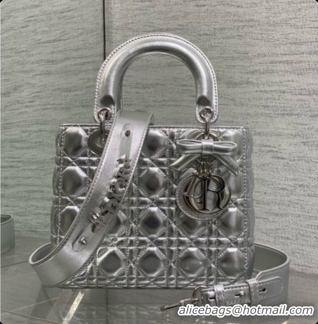 Popular Style Dior Small Lady Bag in Cannage Lambskin with Bow D090349 Silver 2026