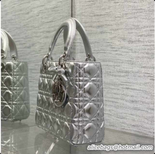 Popular Style Dior Small Lady Bag in Cannage Lambskin with Bow D090349 Silver 2026