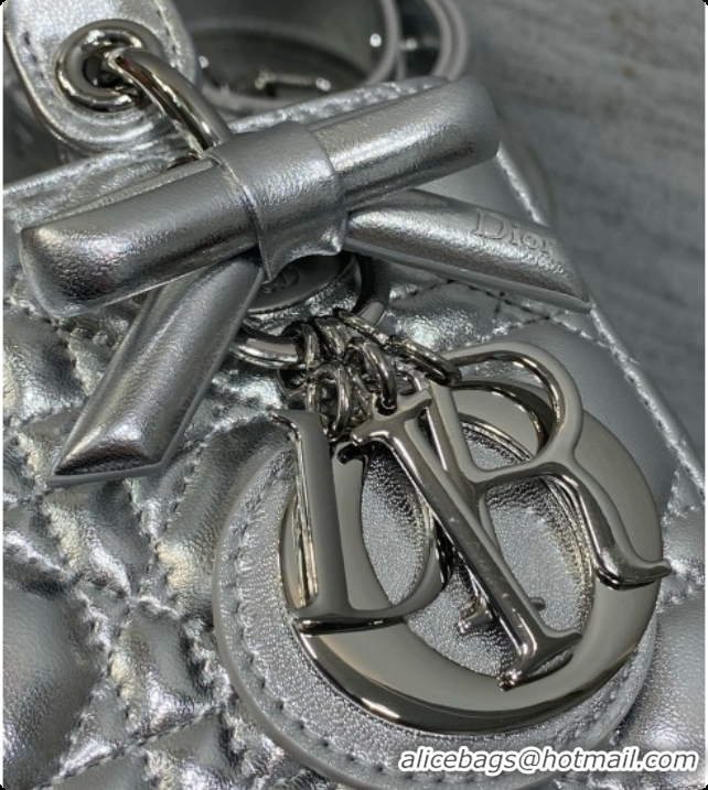 Popular Style Dior Small Lady Bag in Cannage Lambskin with Bow D090349 Silver 2026