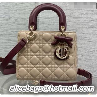 Top Design Dior Small Lady Bag in Cannage Lambskin with Bow D090348 Beige/Burgundy 2026