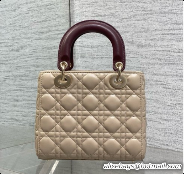 Top Design Dior Small Lady Bag in Cannage Lambskin with Bow D090348 Beige/Burgundy 2026