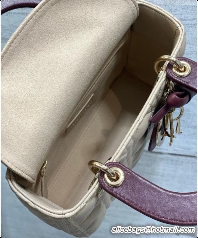 Top Design Dior Small Lady Bag in Cannage Lambskin with Bow D090348 Beige/Burgundy 2026
