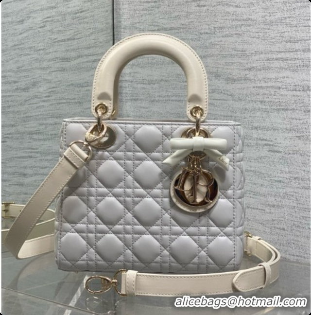 Sumptuous Dior Small Lady Bag in Cannage Lambskin with Bow D090350 Light Grey/Beige 2026