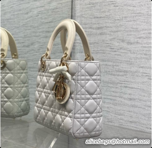 Sumptuous Dior Small Lady Bag in Cannage Lambskin with Bow D090350 Light Grey/Beige 2026