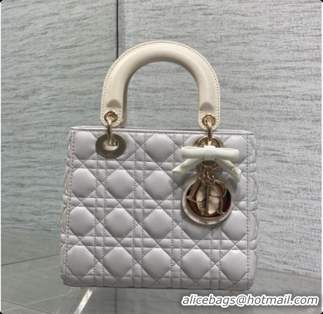 Sumptuous Dior Small Lady Bag in Cannage Lambskin with Bow D090350 Light Grey/Beige 2026